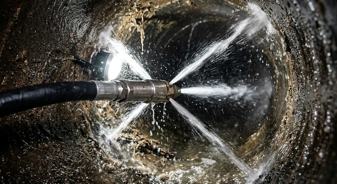High-pressure hydro jetting nozzle cleaning sewer pipe for Storm Drain Cleaning in Shrewsbury